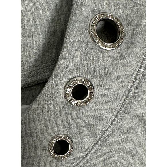 Quacker Factory Sz S Rhinestone Grommet Cotton Pullover 1/2 Sleeve Top Side Slit - Picture 5 of 10